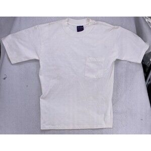 True Cotton Blank T Shirt Mens Medium Made USA Short Sleeve Pocket Tee Vintage